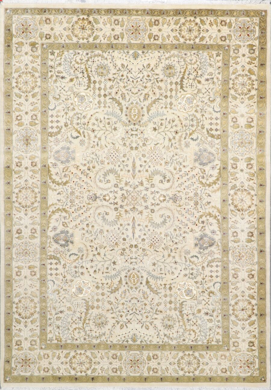 5'9"x8'2" Traditional Ivory Tabriz Wool & Silk Hand-Knotted Rug - Direct Rug Import | Rugs in Chicago, Indiana,South Bend,Granger
