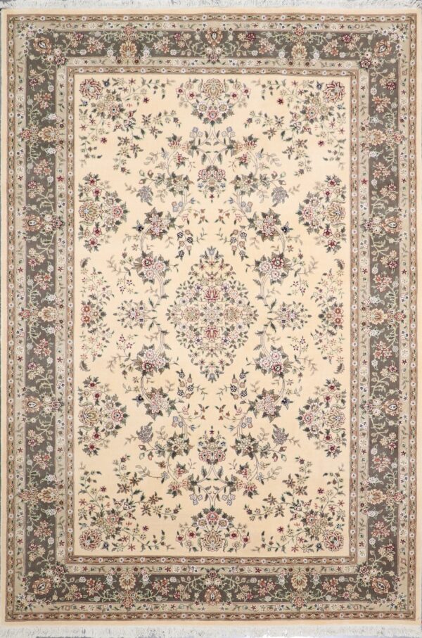 5'11"x8'9" Traditional Ivory Kashan Wool & Silk Hand-Knotted Rug - Direct Rug Import | Rugs in Chicago, Indiana,South Bend,Granger