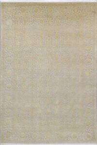 6’1″x9’3″ Transitional Gold & Cream Wool & Silk Hand-Knotted Rug
