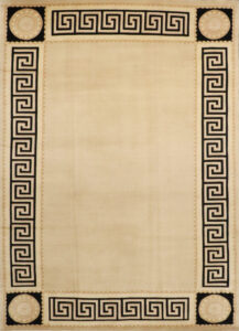 7'9"x9'9" Transitional Cream & Black Wool Hand-Knotted Rug