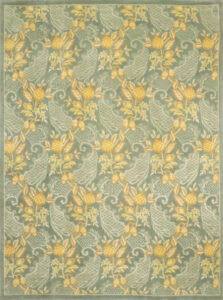 8’1″x11’ Aubusson Green, Gold, & Orange Wool & Silk Hand-Knotted Rug