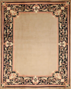 8’x10’1″ Aubusson Tan & Black Wool  Hand-Knotted Rug