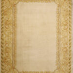8’3″x11’3″ Aubusson Cream, Gold, & Green Wool Hand-Knotted Rug