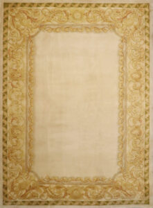 8’3″x11’3″ Aubusson Cream, Gold, & Green Wool Hand-Knotted Rug