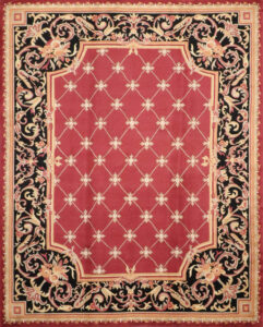 7’11″x10’ Aubusson Red & Black Wool Hand-Knotted Rug