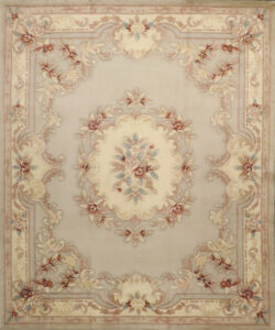 8’x9’9″ Aubusson Taupe Wool Hand-Knotted Rug