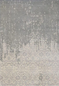 6’x8’10″ Transitional Cream, Gray, & Silver Wool & Silk Hand-Knotted Rug
