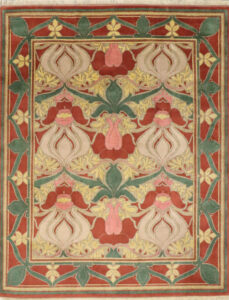 7’8″x9’11″ William Morris Green & Red Wool Hand-Knotted Rug