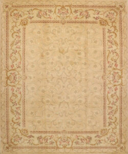 8’2″x9’10″ Aubusson Cream & Pink Wool Hand-Knotted Rug