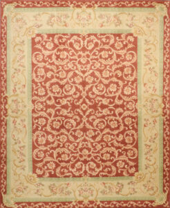 8’x9’11″ Aubusson Rust & Green Wool Hand-Knotted Rug