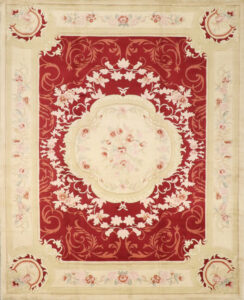 8’x10’ Aubusson Red Wool Hand-Knotted Rug