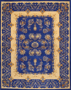 8’x10’ Aubusson Blue & Gold Wool Hand-Knotted Rug