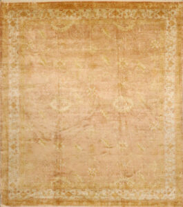 8’3″x9’8″ Traditional Peach & Gold Wool & Silk Hand-Knotted Rug