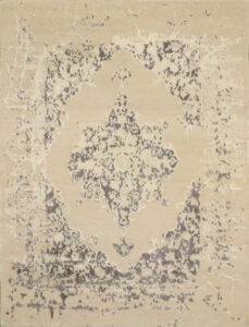 6’x8’ Transitional Cream & Steel Wool & Silk Hand-Knotted Rug