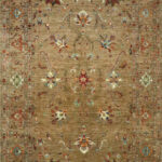 7'3”x10’ Transitional Green, Brown & Multi-colored Wool Hand-Knotted Rug