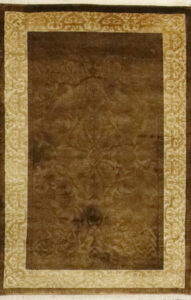 3’1″x4’11″ Transitional Brown & Gold Wool & Silk Hand-Knotted Rug