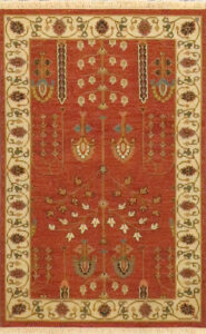 3’1″x5’1″ Traditional Red & Ivory Wool Hand-Knotted Rug