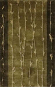 2’11″x4’11″ Decorative Green & Brown Wool & Silk Hand-Knotted Rug