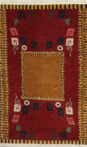 3’2″x5’1″ Tibet Contemporary Red & Yellow Wool Hand-Knotted Rug