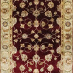 3’x4’10″ Transitional Burgundy, Gold, & Cream Wool & Silk Hand-Knotted Rug