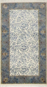 2’7″x4’11″ Transitional Ivory & Blue Wool & Silk Hand-Knotted Rug
