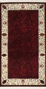 2’9″x5’ Transitional Burgundy & Cream Wool & Silk Hand-Knotted Rug