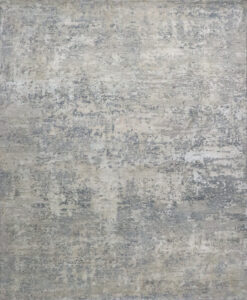 8’1″x9’10″ Contemporary Gray & Cream Wool & Silk Hand-Knotted Rug