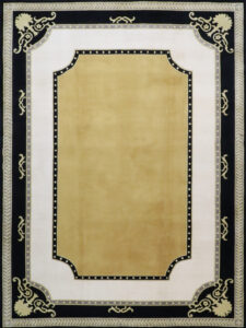 8’1″x10’11″ Transitional Gold, Cream, & Black Wool & Silk Hand-Knotted Rug