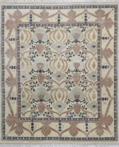 8’1″x9’10″ Transitional Beige, Brown, & Navy Wool Hand-Knotted Rug