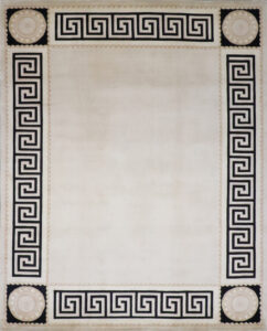 8’1″x10’ Transitional Black & Cream Wool & Silk Hand-Knotted Rug