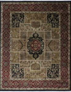 7’11″x10’ Traditional Black, Rust, & Tan Wool Hand-Knotted Rug
