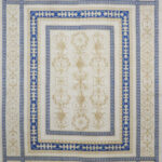8’x9’10″ Transitional Royal Blue & Cream Wool & Silk Hand-Knotted Rug