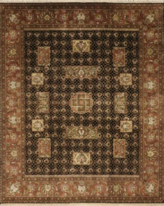 8’1″x10’ Traditional Brown, Cream, & Black Wool & Silk Hand-Knotted Rug