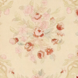 7’11″x10’ Aubusson Red, Green & Cream Wool  Hand-Knotted Rug