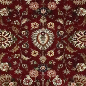 6’1″x8’10″ Traditional Red, Green, & Cream Wool & Silk Hand-Knotted Rug