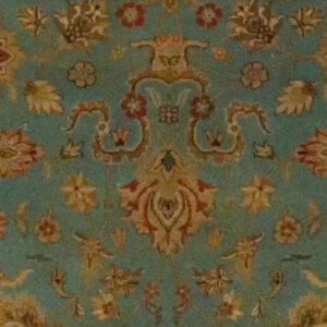 6’1″x8’9″ Traditional Blue, Gold, & Rust Wool Hand-Knotted Rug