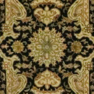 3’1″x5’2″ Traditional Black & Gold Wool & Silk Hand-Knotted Rug