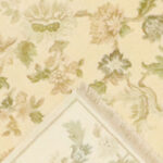 3’x5’ Decorative Cream & Green Wool & Silk Hand-Knotted Rug - Image 4